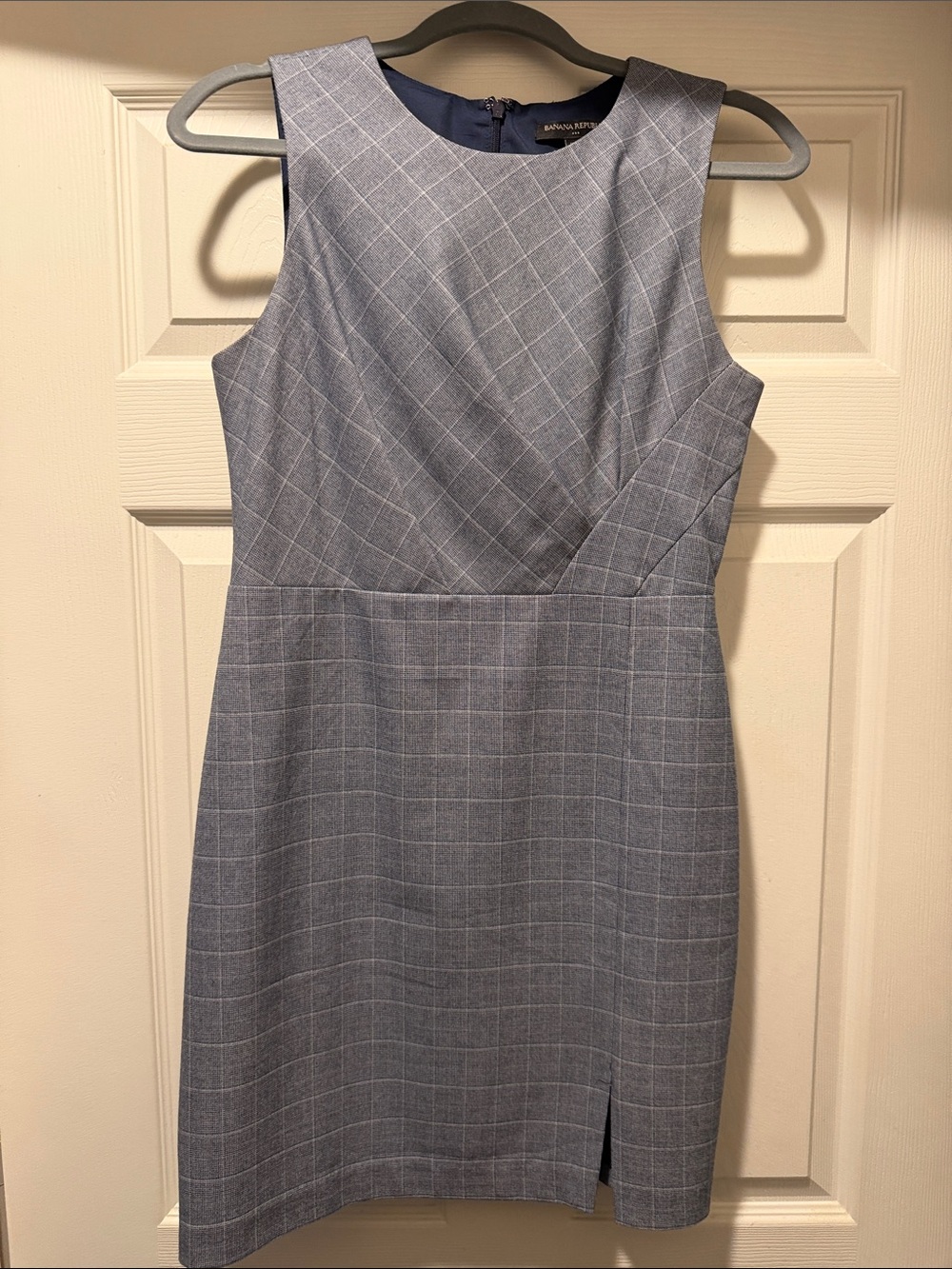 Banana Republic Light Blue Windowpane Midi Sheath Dress